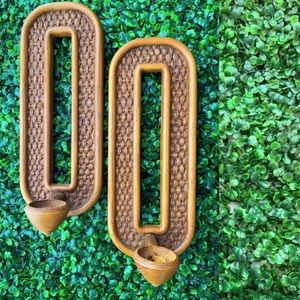 Vintage 70s Boho Candle Wall Sconce Set